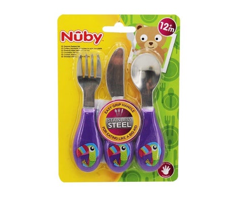 Nuby Cubiertos Acero Inoxidable +12m 3uds