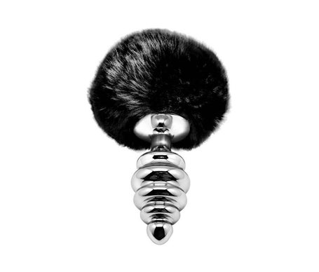 Alive Anal Pleasure Plug Espiral Metal Pompón Negro Talla M 1ud