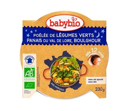Babybio Evening meals - Green vegetables, parsnip & boulghour +12 months (230g) - Alimentación del bebé