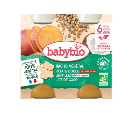 BabyBio Hachis Vegetal Boniato Lentejas Leche Coco 6M+ 2x200 g