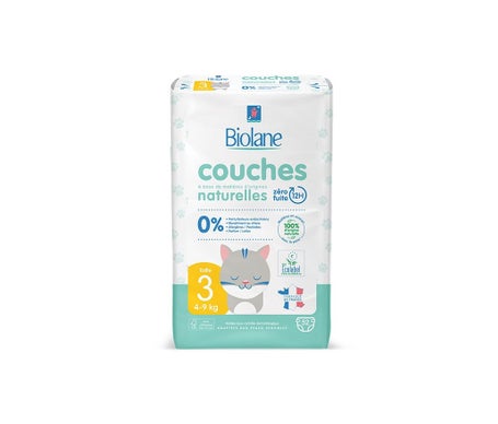 Biolane Pañales Naturales para Bebés Talla 3 4-9kg 52 Unidades