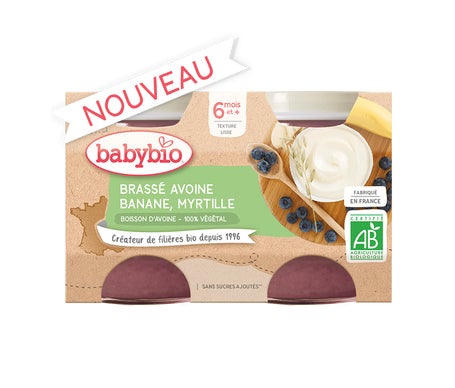 BabyBio Brassé Avoine, Banane, Myrtille 2 x 130g