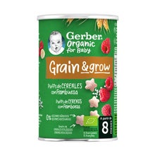Gerber Organic Grain & Grow Puffs Trigo y Arroz con Frambuesa 35g
