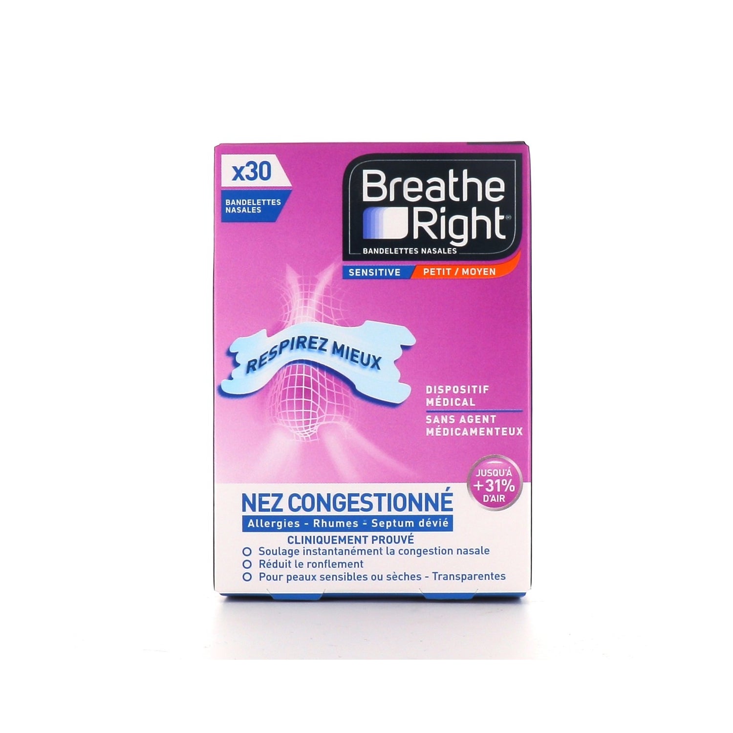 Breathe Right® Tiras Nasales Grandes 30uds