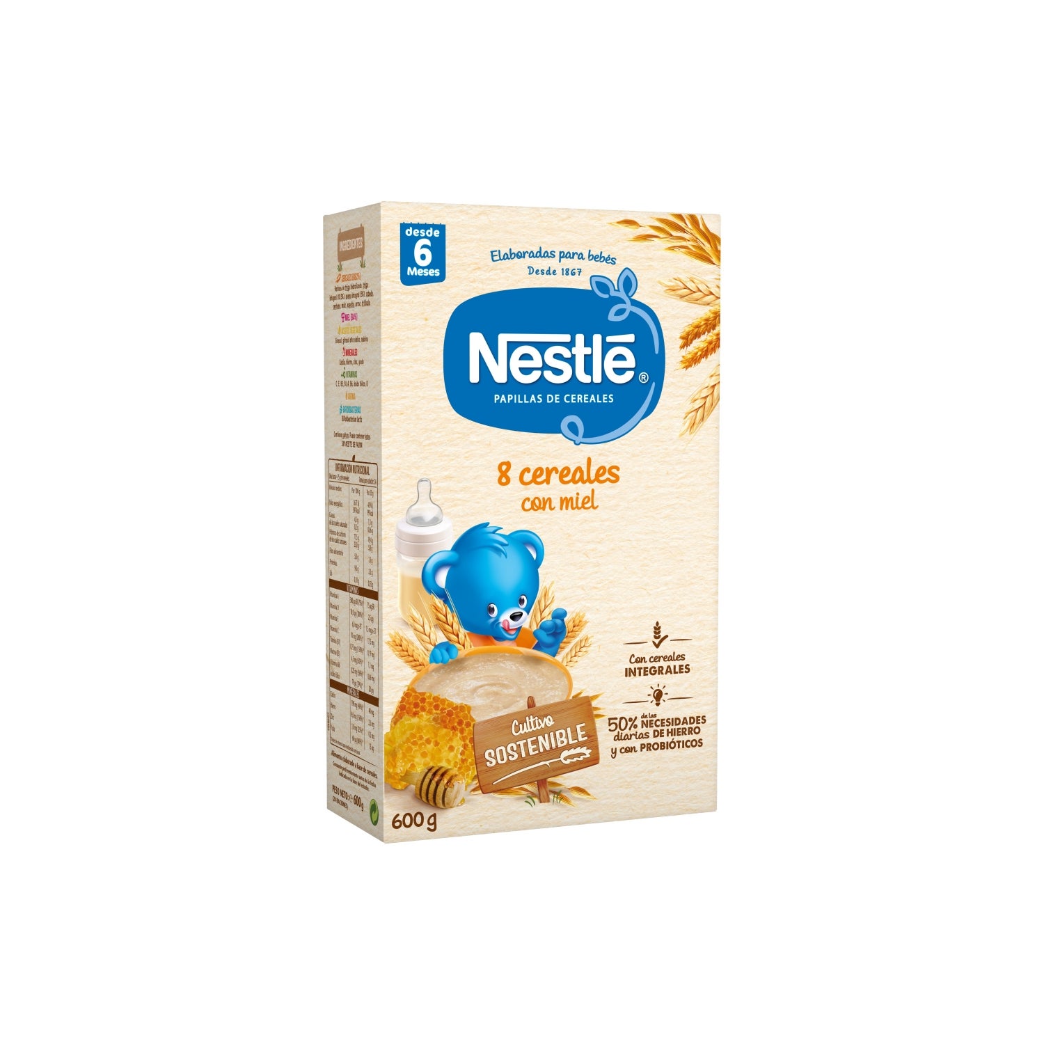 Papilla infantil desde 6 meses 8 cereales galletas Gerber sin azúcar  añadido 475 g.
