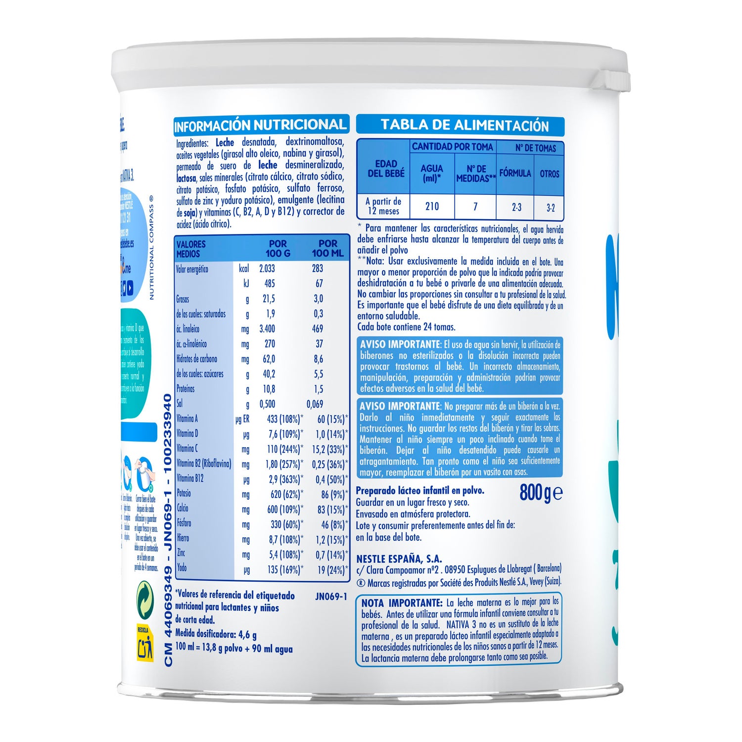 Blemil 3 Optimum ProTech 0% Azúcares añadidos - Preparado Lácteo en polvo,  Desde los 12 meses, 1200 g : : Salud y cuidado personal
