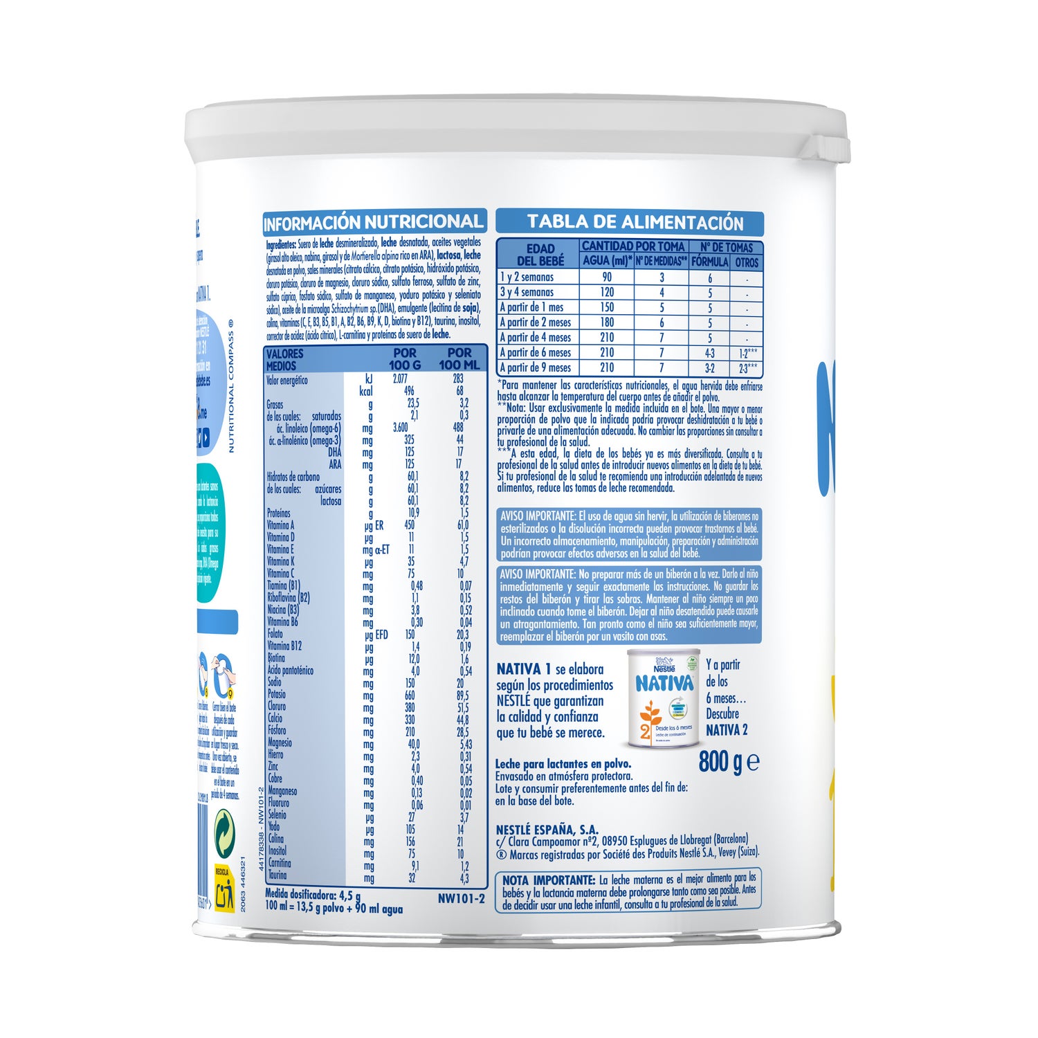 Buy Nestle Nativa 1 First Milk 800 G - Parafarmacia Campoamor